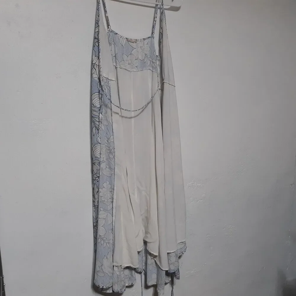 Hem & Thread Womens Dress M Medium Blue/White Peasant Boho Wrap Around Summer